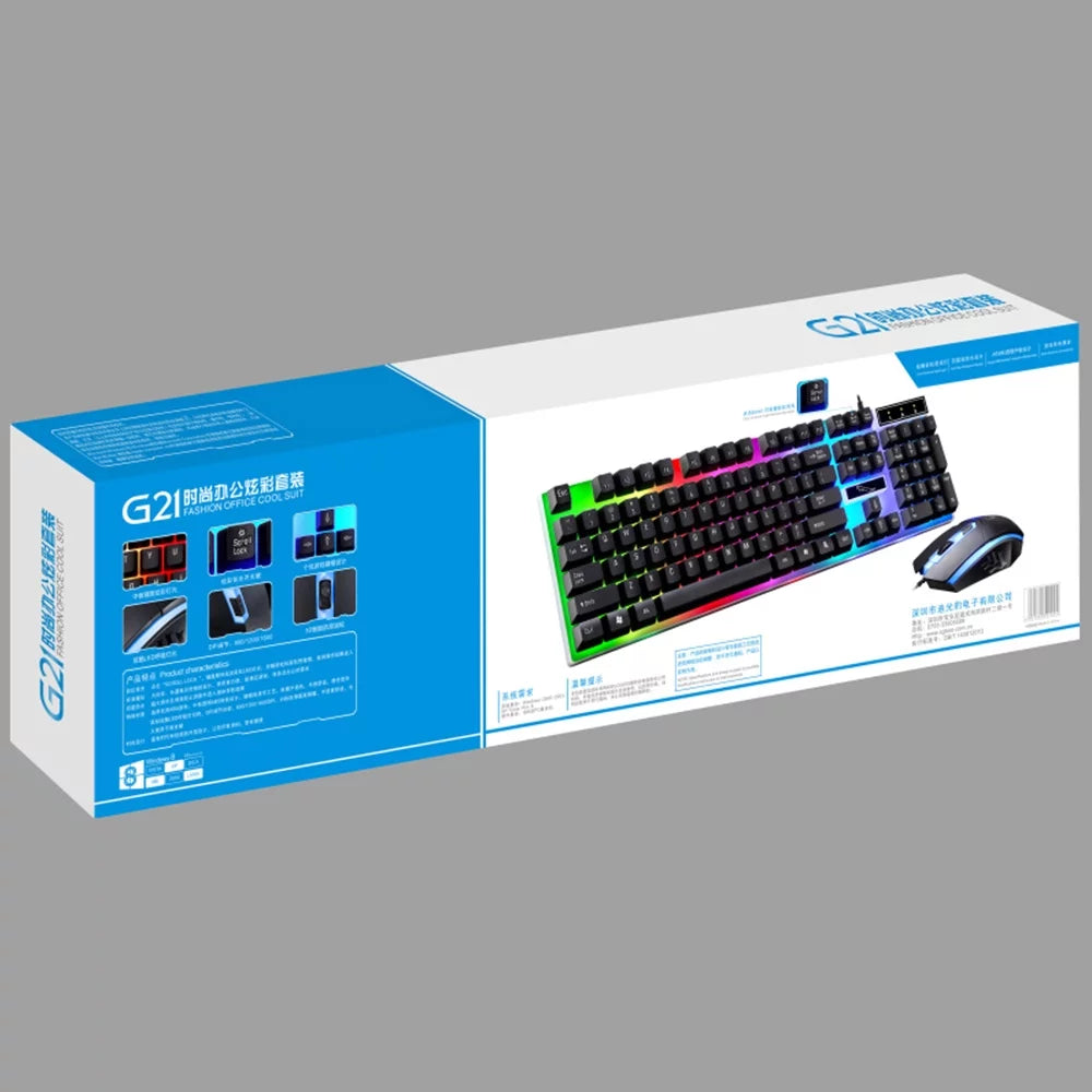 Gaming Keyboard and Mouse Combo, LED Rainbow Backlit Keyboard with 104 Key Computer PC Gaming Keyboard for Pc/Laptop (Black)